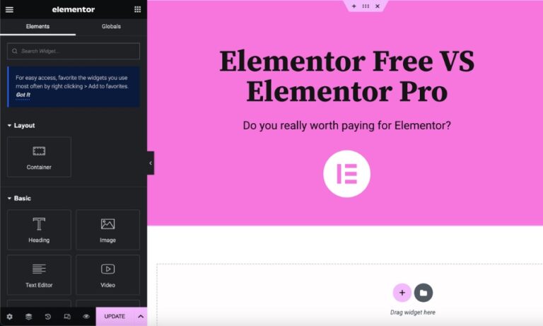 Elementor free VS elementor pro featured image